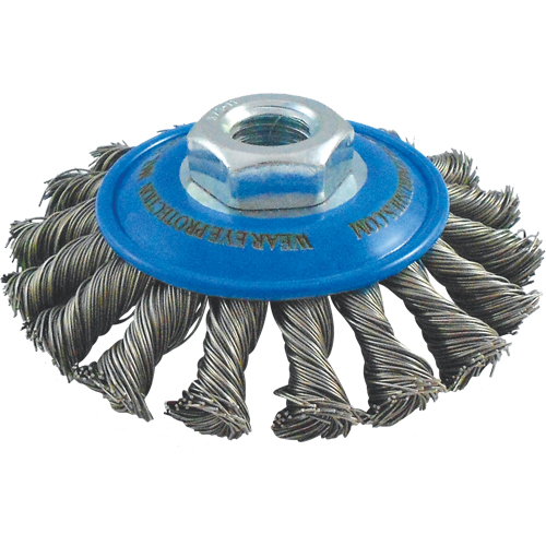 Knotted Wire Wheel Saucer Brushes, 5" Dia., 0.02" Fill, 5/8"-11 Arbor, Stainless Steel Nia-Chem Ltd.