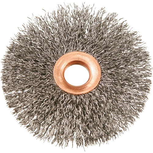 Brosses rotatives &agrave; fils cr&ecirc;p&eacute;s avec moyeu en cuivre 3", 3" dia., Fils 0,012", Arbre 1/2" Nia-Chem Ltd.