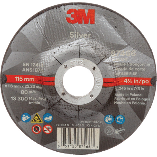 Silver Cut-Off Wheel, 4-1/2" x 0.045", 7/8" Arbor, Type 27, Ceramic, 13300 RPM Nia-Chem Ltd.