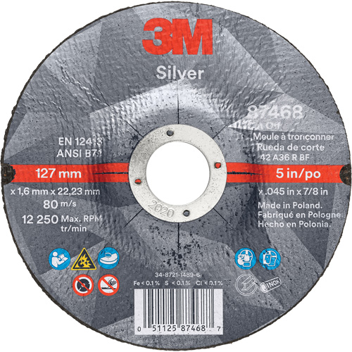 Silver Cut-Off Wheel, 5" x 0.045", 7/8" Arbor, Type 27, Ceramic, 12250 RPM Nia-Chem Ltd.