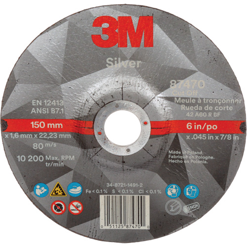 Silver Cut-Off Wheel, 6" x 0.045", 7/8" Arbor, Type 27, Ceramic, 10200 RPM Nia-Chem Ltd.