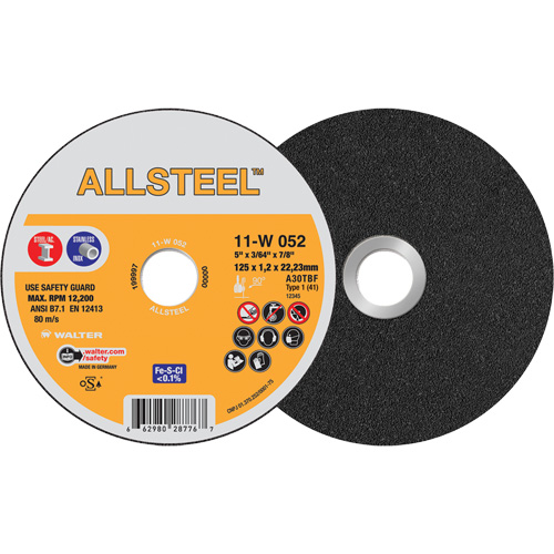 AllSteel Cut-Off Wheel, 5" x 3/64", 7/8" Arbor, Type 1, Aluminum Oxide, 12250 RPM Nia-Chem Ltd.