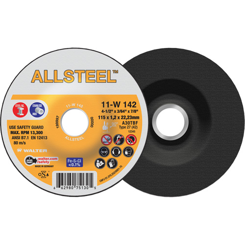 AllSteel Cut-Off Wheel, 4-1/2" x 3/64", 7/8" Arbor, Type 27, Aluminum Oxide, 13300 RPM Nia-Chem Ltd.