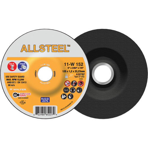AllSteel Cut-Off Wheel, 5" x 3/64", 7/8" Arbor, Type 27, Aluminum Oxide, 12250 RPM Nia-Chem Ltd.