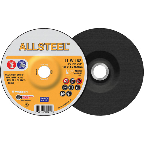 AllSteel Cut-Off Wheel, 6" x 1/16", 7/8" Arbor, Type 27, Aluminum Oxide, 10200 RPM Nia-Chem Ltd.