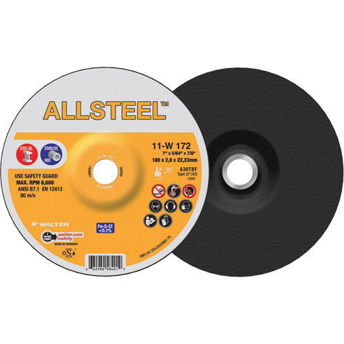 AllSteel Cut-Off Wheel, 7" x 5/64", 7/8" Arbor, Type 27, Aluminum Oxide, 8500 RPM Nia-Chem Ltd.