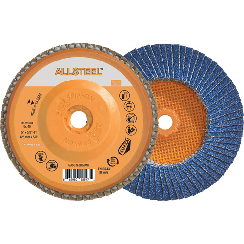 Disque &agrave; lamelles AllSteel, 5" x 5/8"-11, Type 27, Grain 40, Alumine de zirconium Nia-Chem Ltd.