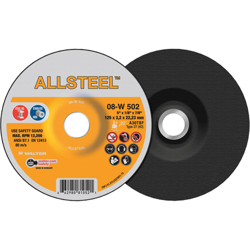 ALLSTEEL Grinding Wheel, 5" x 1/8", 7/8" Arbor, Aluminum Oxide, Type 27 Nia-Chem Ltd.