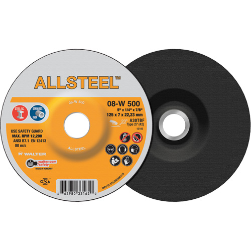ALLSTEEL Grinding Wheel, 5" x 1/4", 7/8" Arbor, Aluminum Oxide, Type 27 Nia-Chem Ltd.
