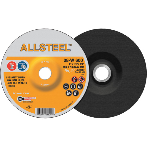 ALLSTEEL Grinding Wheel, 6" x 1/4", 7/8" Arbor, Aluminum Oxide, Type 27 Nia-Chem Ltd.