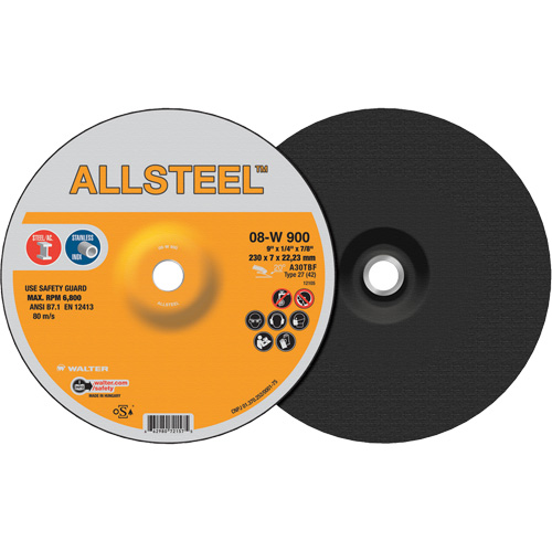 AllSteel Grinding Wheel, 9" x 1/4", 7/8" Arbor, Aluminum Oxide, Type 27 Nia-Chem Ltd.