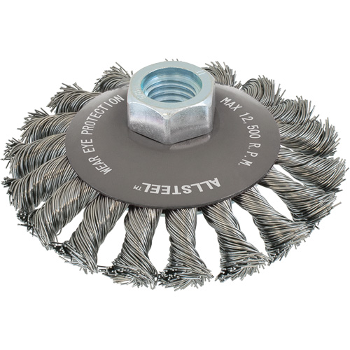 Brosse m&eacute;tallique AllSteel, Dia. 5", Fils 0,02", Arbre 5/8"-11, Acier Nia-Chem Ltd.