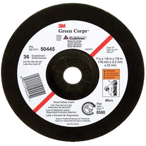 Meule &agrave; moyeu d&eacute;port&eacute; Green Corps, 7" x 1/8", Arbre 7/8", C&eacute;ramique, Type 27 Nia-Chem Ltd.