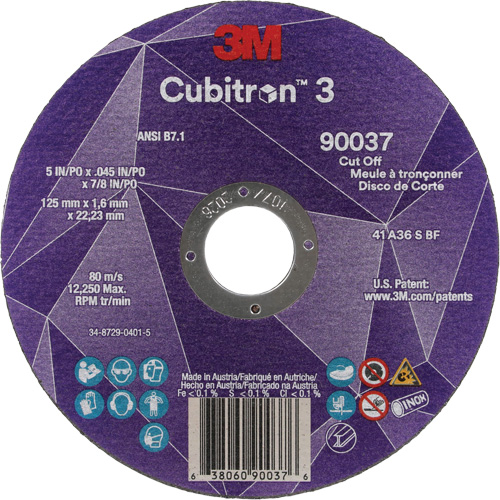 Cubitron 3 Cut-Off Wheel, 5" x 0.045", 7/8" Arbor, Type 1, Ceramic, 12250 RPM Nia-Chem Ltd.