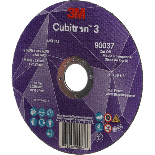 Cubitron 3 Cut-Off Wheel, 5" x 0.045", 7/8" Arbor, Type 1, Ceramic, 12250 RPM Nia-Chem Ltd.