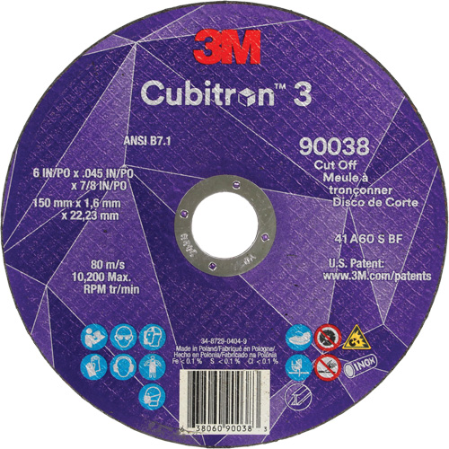 Cubitron 3 Cut-Off Wheel, 6" x 0.045", Type T27, Ceramic, 10200 RPM Nia-Chem Ltd.