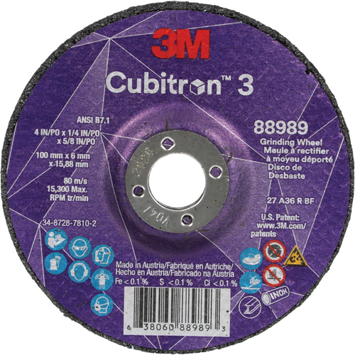 Meule a moyeu d&eacute;port&eacute; Cubitron 3, 4" x 1/4", Arbre 5/8", C&eacute;ramique, Type T27 Nia-Chem Ltd.