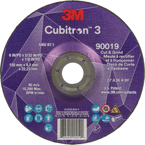 Meule &agrave; couper & tronçonner Cubitron 3, 6" x 5/32", Arbre de 7/8", Type T27, Grain de 36+, C&eacute;ramique Nia-Chem Ltd.
