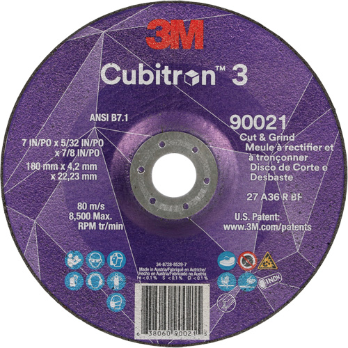 Meule &agrave; couper & tronçonner Cubitron 3, 7" x 5/32", Arbre de 7/8", Type T27, Grain de 36+, C&eacute;ramique Nia-Chem Ltd.