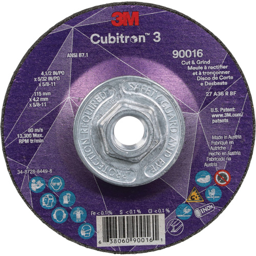 Cubitron 3 Cut & Grind Wheel, 4-1/2" x 5/32", 5/8"-11 Arbor, Type T27, 36+ Grit, Ceramic Nia-Chem Ltd.