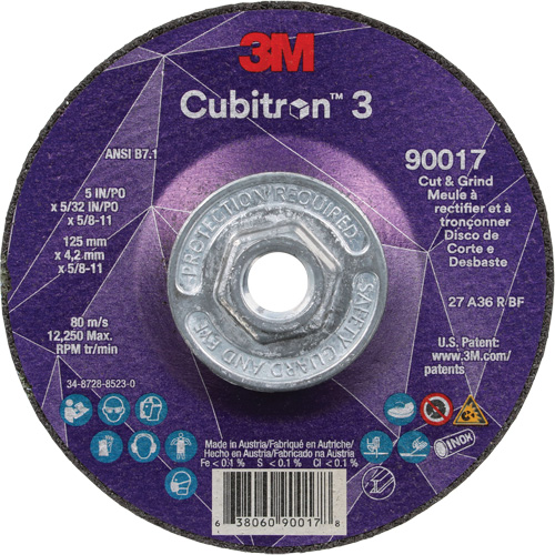 Meule &agrave; couper & tronçonner Cubitron 3, 5" x 5/32", Arbre de 5/8"-11, Type T27, Grain de 36+, C&eacute;ramique Nia-Chem Ltd.