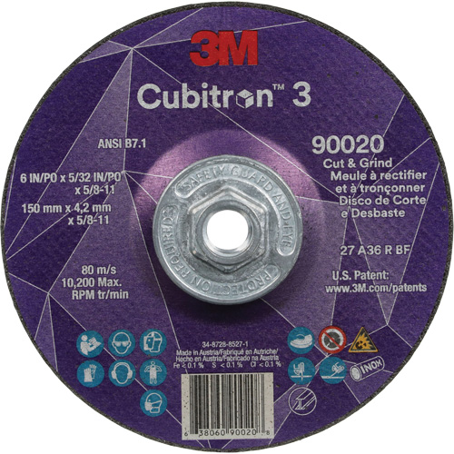 Cubitron 3 Cut & Grind Wheel, 6" x 5/32", 5/8"-11 Arbor, Type T27, 36+ Grit, Ceramic Nia-Chem Ltd.