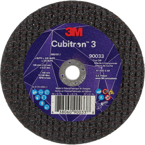 Cubitron 3 Cut-Off Wheel, 4" x 0.035", 3/8" Arbor, Type T1, Ceramic, 21000 RPM Nia-Chem Ltd.