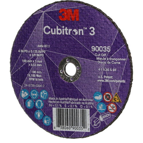 Meule &agrave; tronçonner Cubitron 3, 4" x 1/8", Arbre de 3/8", Type T1, C&eacute;ramique, 21000 Tr/min Nia-Chem Ltd.