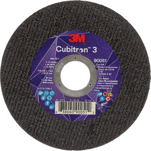 Cubitron 3 Cut-Off Wheel, 4-1/2" x 0.04", 7/8" Arbor, Type T1, Ceramic, 13300 RPM Nia-Chem Ltd.