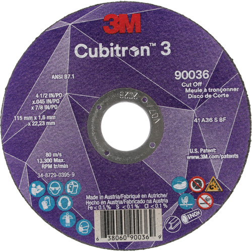 Meule &agrave; tronçonner Cubitron 3, 4-1/2" x 0,045", Arbre de 7/8", Type T1, C&eacute;ramique, 13 300 Tr/min Nia-Chem Ltd.