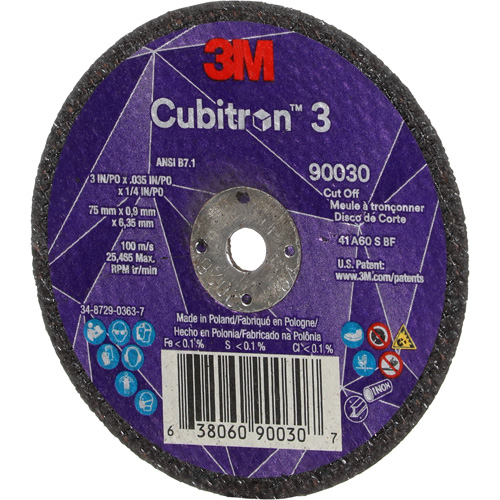 Meule &agrave; tronçonner Cubitron 3, 3" x 0,035", Arbre de 1/4", Type T1, C&eacute;ramique, 21000 Tr/min Nia-Chem Ltd.