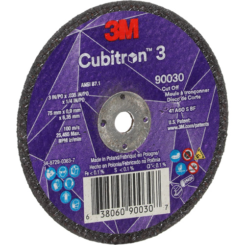 Meule &agrave; tronçonner Cubitron 3, 3" x 0,035", Arbre de 1/4", Type T1, C&eacute;ramique, 21000 Tr/min Nia-Chem Ltd.