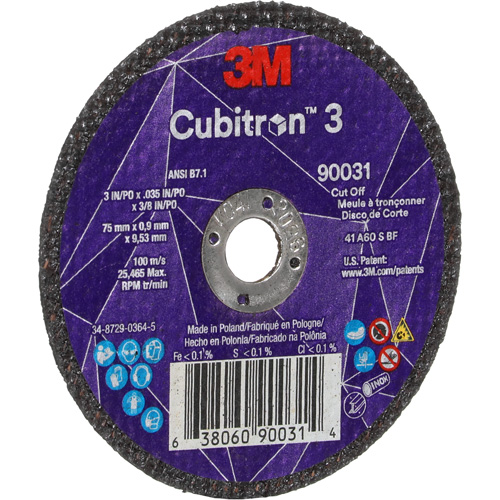 Cubitron 3 Cut-Off Wheel, 3" x 0.035", 3/8" Arbor, Type T1, Ceramic, 21000 RPM Nia-Chem Ltd.