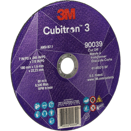 Meule &agrave; tronçonner Cubitron 3, 7" x 0,09", Arbre de 7/8", Type T27, C&eacute;ramique, 8500 Tr/min Nia-Chem Ltd.