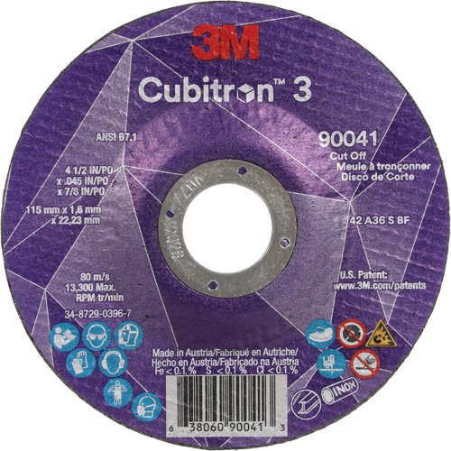 Cubitron 3 Cut-Off Wheel, 4-1/2" x 0.045", 7/8" Arbor, Type T27, Ceramic, 13300 RPM Nia-Chem Ltd.