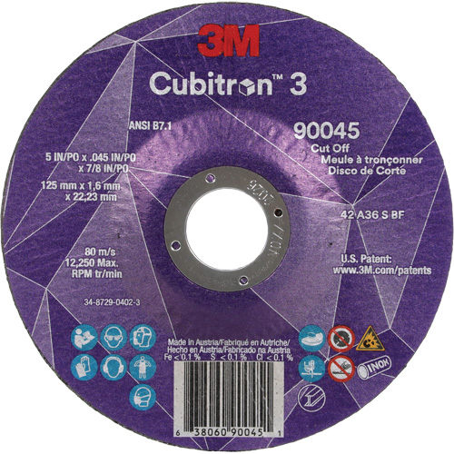 Cubitron 3 Cut-Off Wheel, 5" x 0.045", 7/8" Arbor, Type T27, Ceramic, 12250 RPM Nia-Chem Ltd.