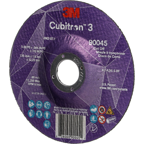 Cubitron 3 Cut-Off Wheel, 5" x 0.045", 7/8" Arbor, Type T27, Ceramic, 12250 RPM Nia-Chem Ltd.