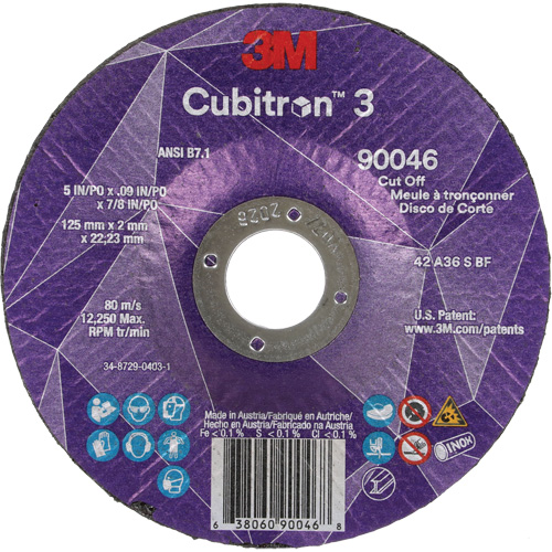 Meule &agrave; tronçonner Cubitron 3, 5" x 0,09", Arbre de 7/8", Type T27, C&eacute;ramique, 12250 Tr/min Nia-Chem Ltd.