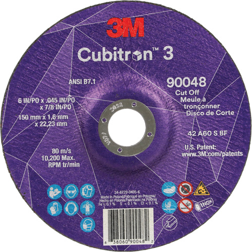 Cubitron 3 Cut-Off Wheel, 6" x 0.045", 7/8" Arbor, Type T27, Ceramic, 10200 RPM Nia-Chem Ltd.