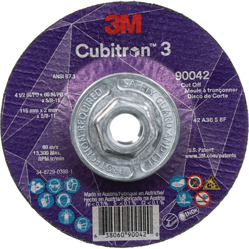Cubitron 3 Cut-Off Wheel, 4-1/2" x 0.09", 5/8"-11 Arbor, Type T27, Ceramic, 13300 RPM Nia-Chem Ltd.