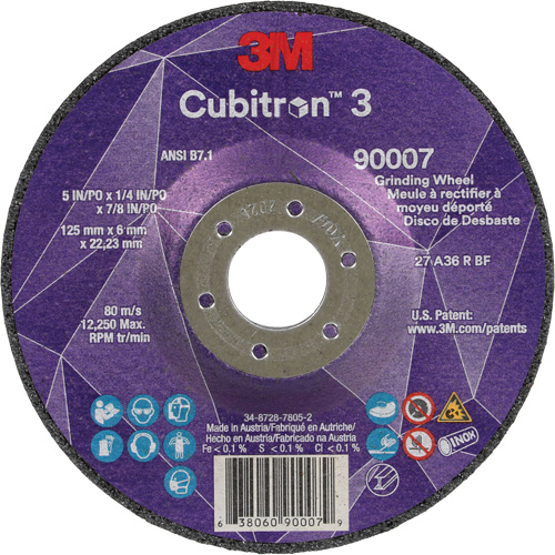 Meule a moyeu d&eacute;port&eacute; Cubitron 3, 5" x 1/4", Arbre 7/8", C&eacute;ramique, Type T27 Nia-Chem Ltd.
