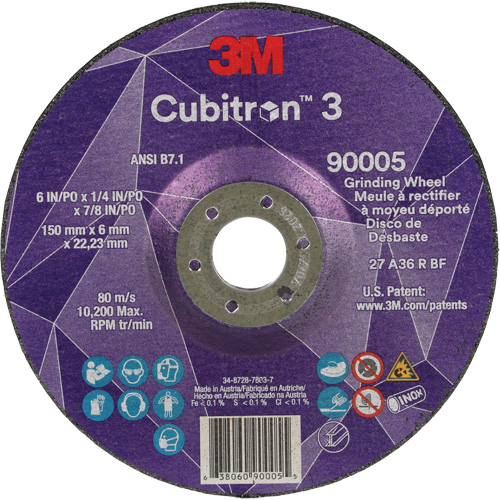 Cubitron 3 Depressed Centre Grinding Wheel, 6" x 1/4", 7/8" Arbor, Ceramic, Type T27 Nia-Chem Ltd.