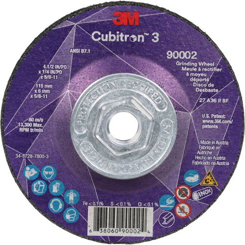 Meule a moyeu d&eacute;port&eacute; Cubitron 3, 4-1/2" x 1/4", Arbre 5/8"-11, C&eacute;ramique, Type T27 Nia-Chem Ltd.