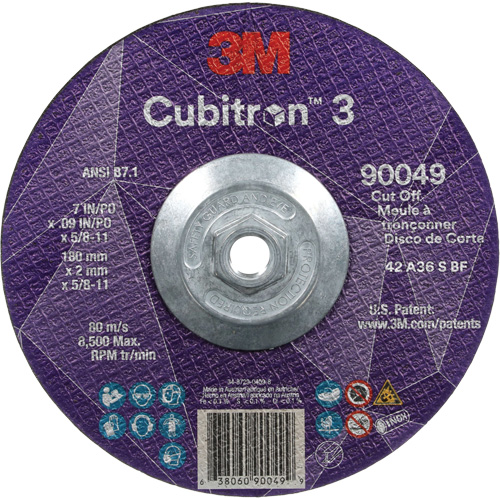 Cubitron 3 Cut-Off Wheel, 7" x 0.09", 5/8"-11 Arbor, Type T27, Ceramic, 8500 RPM Nia-Chem Ltd.