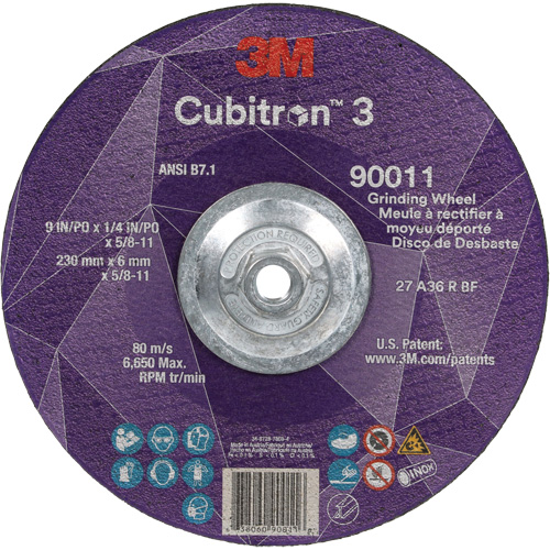 Cubitron 3 meule a moyeu d&eacute;port&eacute;, 9" x 0,25", Arbre 5/8"-11, C&eacute;ramique, Type T27 Nia-Chem Ltd.