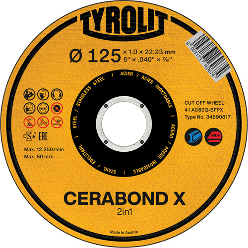 Meule &agrave; tronçonner Cerabond X, 5" x 0,04", Arbre de 7/8", C&eacute;ramique Nia-Chem Ltd.