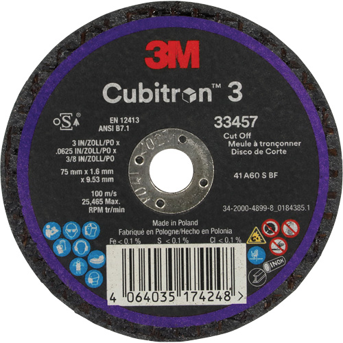 Cubitron 3 Cut-Off Wheel, 3" x 0.063", 3/8" Arbor, Ceramic Nia-Chem Ltd.