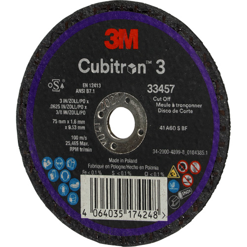 Cubitron 3 Cut-Off Wheel, 3" x 0.063", 3/8" Arbor, Ceramic Nia-Chem Ltd.