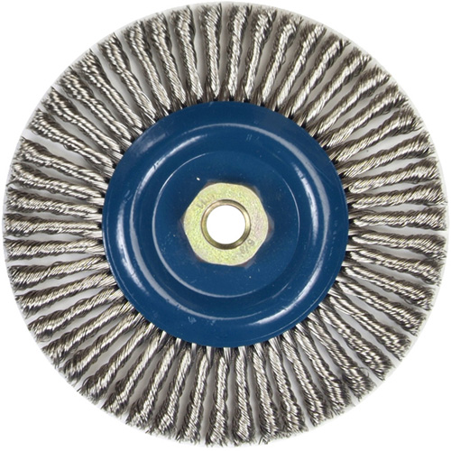 Brosse &agrave; fils nou&eacute;s pour cordons de soudure pour meuleuse angulaire, Dia. 6", Fils 0,02", Arbre 5/8"-11, Acier inoxydable Nia-Chem Ltd.