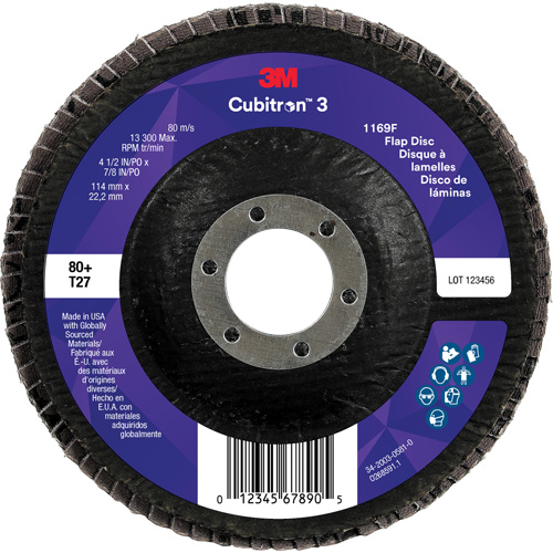 Disque &agrave; lamelles plate 1169F Cubitron 3, 4-1/2" x 7/8", Type T27, Grain 80+, C&eacute;ramique Nia-Chem Ltd.